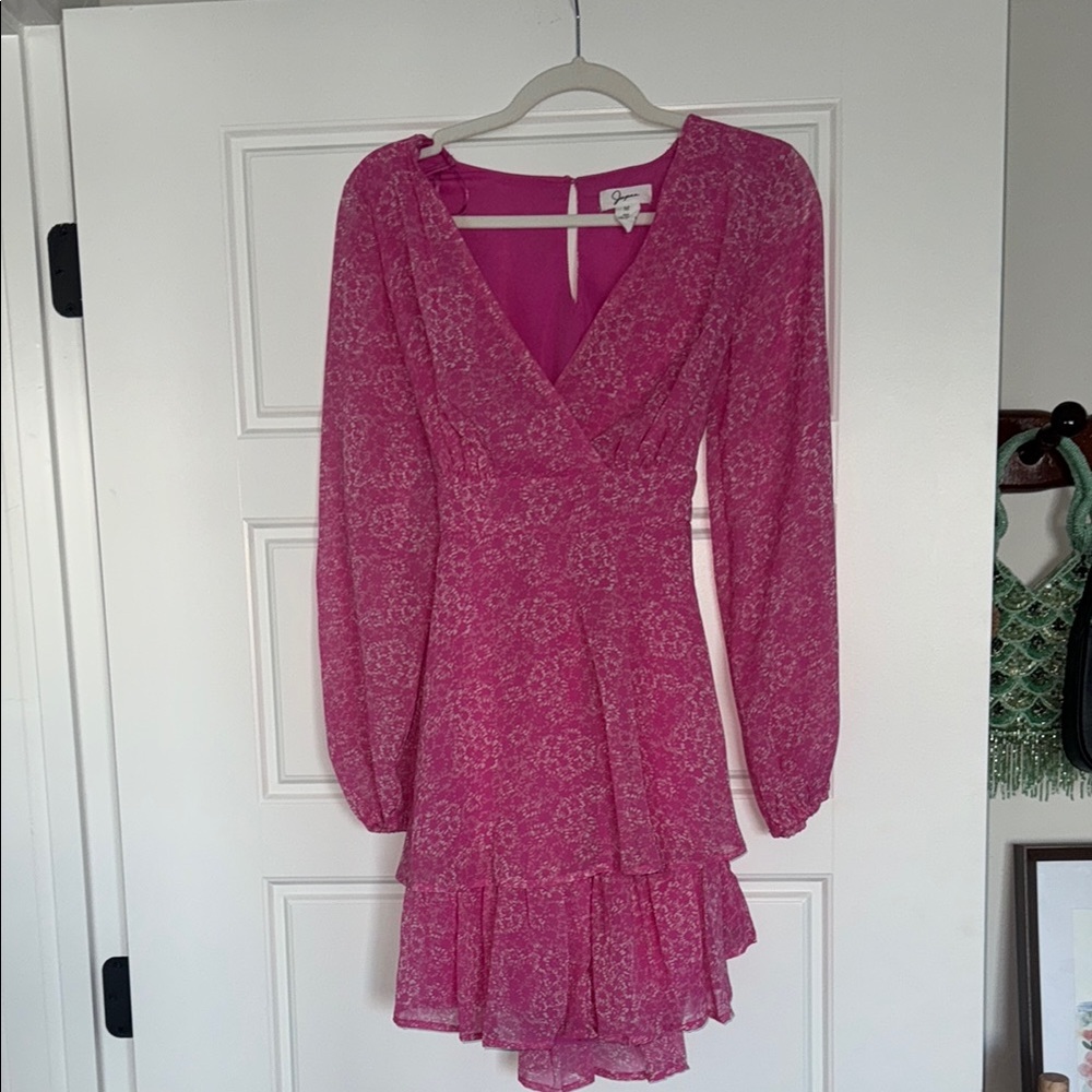 Japna Pink Ruffled Tiered Long Sleeve Dress